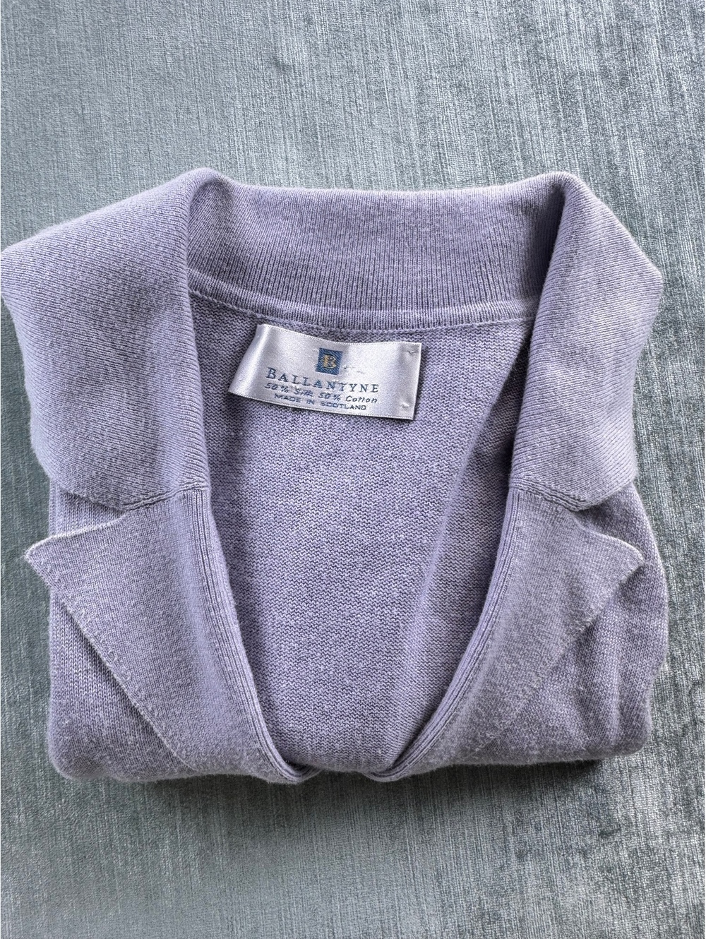 Vintage Ballantyne Scotland Silk Cotton Knit Polo Sweater